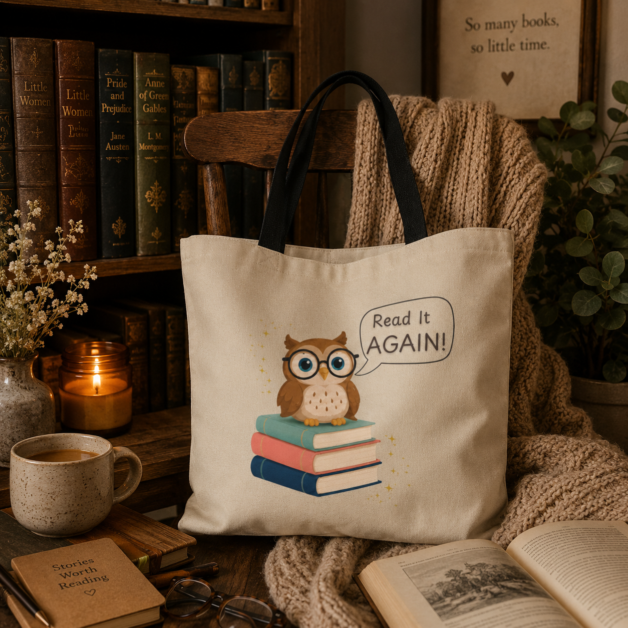 Read It Again Tote Bag, Library Tote, Teacher Gift, Librarian Gift, Book Lover Tote, Reading Tote Bag, Storytime Tote, Bookish Gift