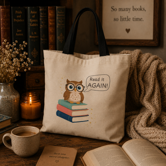 Read It Again Tote Bag, Library Tote, Teacher Gift, Librarian Gift, Book Lover Tote, Reading Tote Bag, Storytime Tote, Bookish Gift
