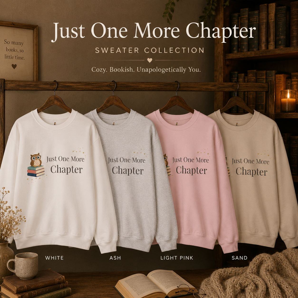 Just One More Chapter Sweatshirt | Cozy Book Lover Crewneck for Readers, Teachers & Bookworms