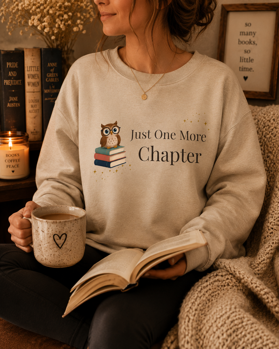 Just One More Chapter Sweatshirt | Cozy Book Lover Crewneck for Readers, Teachers & Bookworms