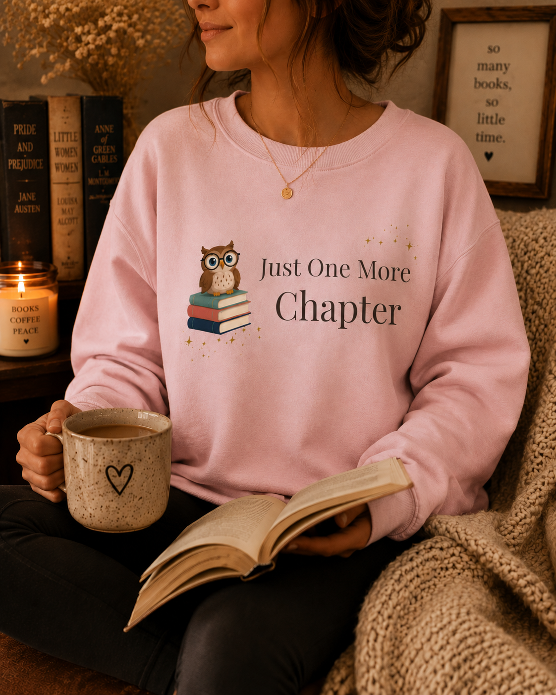 Just One More Chapter Sweatshirt | Cozy Book Lover Crewneck for Readers, Teachers & Bookworms