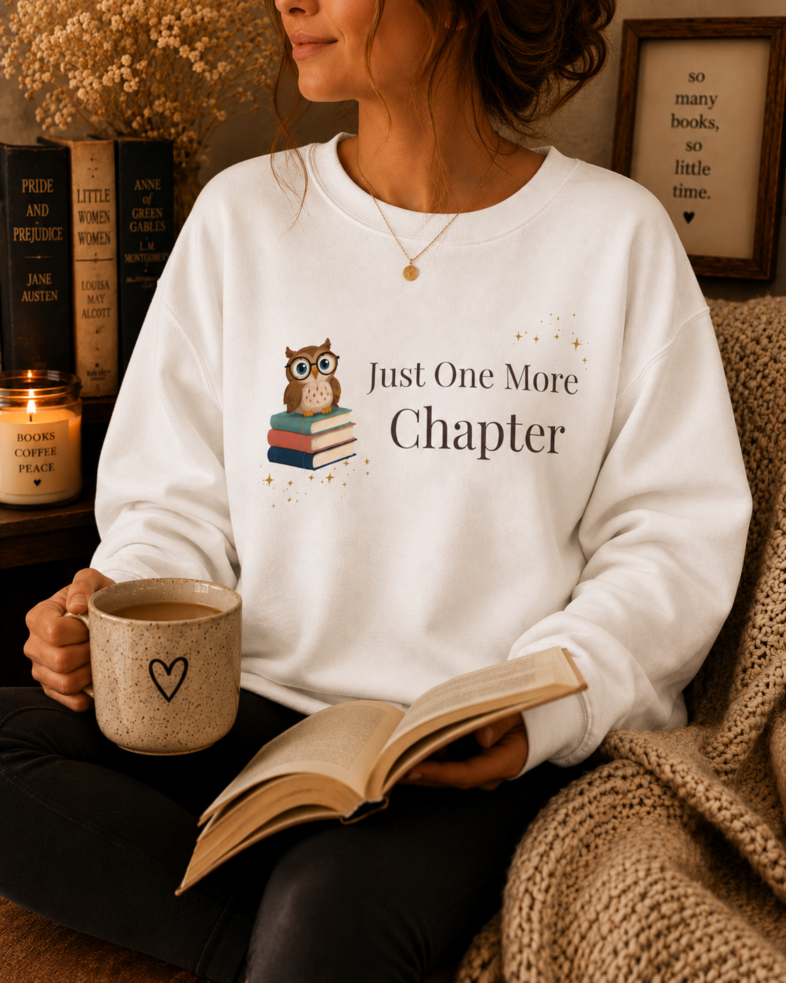 Just One More Chapter Sweatshirt | Cozy Book Lover Crewneck for Readers, Teachers & Bookworms