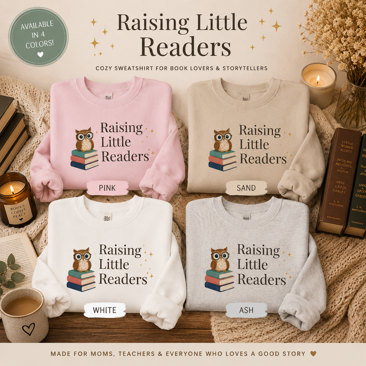 Raising Little Readers Sweatshirt | Cozy Book Lover Crewneck for Moms, Teachers & Reading Enthusiasts