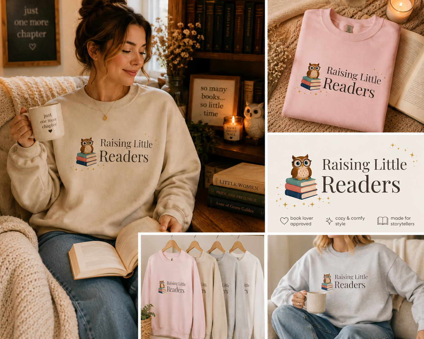 Raising Little Readers Sweatshirt | Cozy Book Lover Crewneck for Moms, Teachers & Reading Enthusiasts
