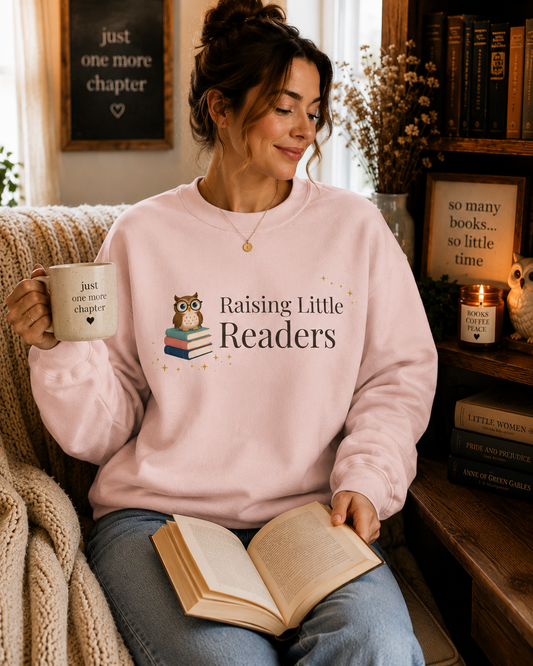 Raising Little Readers Sweatshirt | Cozy Book Lover Crewneck for Moms, Teachers & Reading Enthusiasts